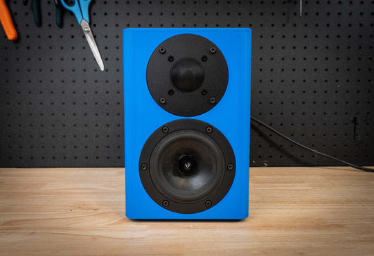 Blue Illuminate 5 Mk2 bookshelf speaker, front view