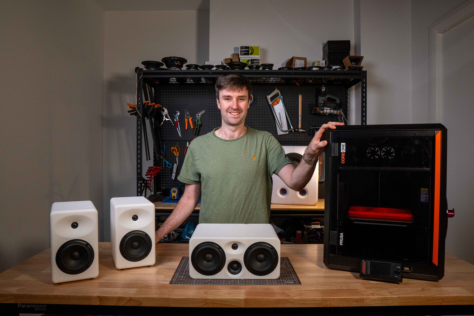 3D printed DIY speakers in a workshop