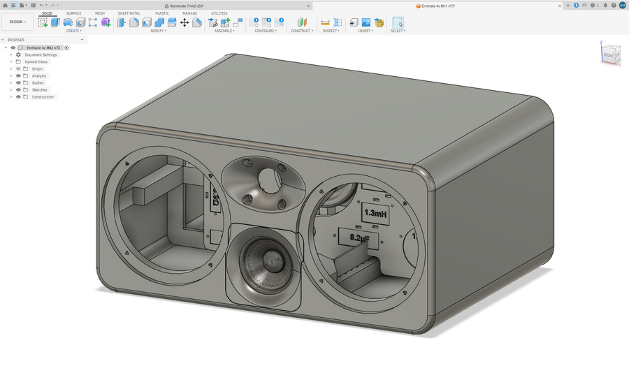Speaker CAD design on a workshop desk